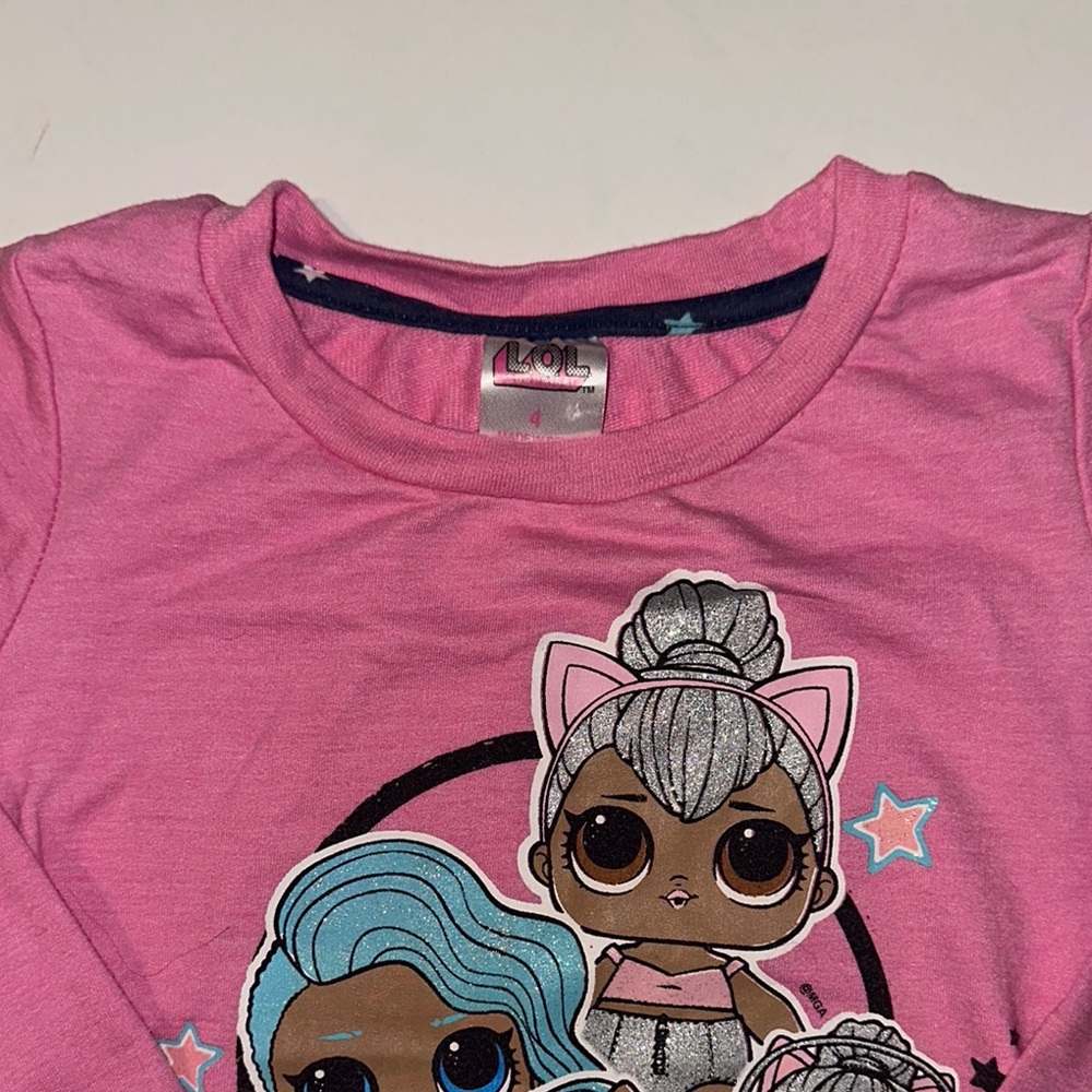 L.O.L. Surprise! Pink Long Sleeve Tee with Cartoon Characters